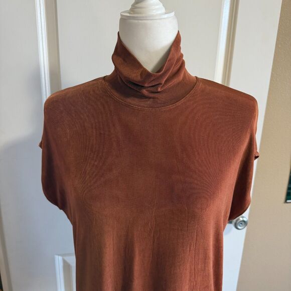 Chico's Travelers Size 2 Large Burnt Sienna Mock Neck Cap Sleeve Top Blouse - Picture 3 of 15